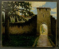 Tableau fin 19ème signé Couturier Vue de Vianne Lot et Garonne