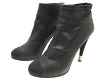 CHAUSSURES CHANEL BOTTINES A TALONS 38.5 EN CUIR NOIR LOW BOOTS LOGO CC 1550€