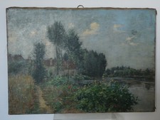 JULES ROUSSET ( 1840-1921)  " Environs d'Auxerre  "  huile sur toile 32 x 45 cm.