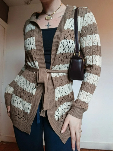 Gilet long rayé - , marron