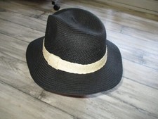 Chapeau d'été femme noir et écru en paille - Taille 57 cm