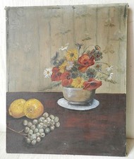Tableau Ancien * Nature Morte aux Fleurs et Fruits * Huile sur Toile