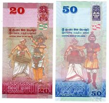 LOT 2 BILLETS SRI LANKA  20 & 50 Rupees NOUVEAU OISEAU DANSEUR MUSICIEN NEUF UNC
