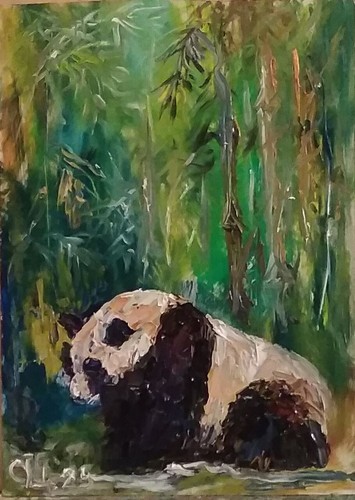 Painting panda oil on - oil,