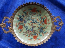 RARE Ancienne assiette - coupe- porcelaine chinoise fond céladon - CHINE - 19ème