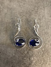 BOUCLES D’OREILLES Fantaisie crochet Volute Verre Taillé Main BLEU THABORA