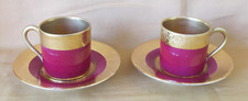 Duo de tasses porcelaine de Limoges forme litron rouge et or