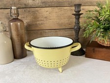 1025⚜️ Ustensile de Cuisine Ancienne Passoire en Tôle Émaillée Jaune Vintage
