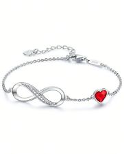 Bracelet Infini Femme Argent Sterling 925 Bijoux Charme Poinçonné Zircon Rouge