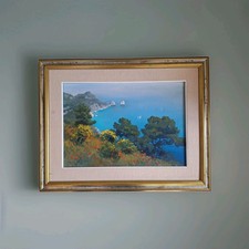 Peinture Ancienne Huile Sur Toile Paysage Méditerranéen Bord De Mer Tableau  