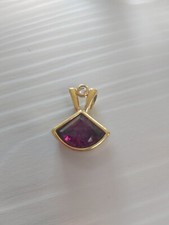 Pendentif pierre lang doré strass violet rose 