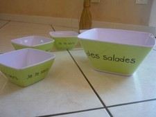 Ensemble de 1 saladier et 4 coupelles vertes et blanches