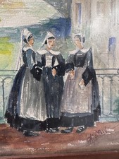 Tableau aquarelle 3 Bretonnes signature à identifier ?