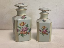 Paire Flacons de Toilette Vintage Porcelaine de Limoges. Bouquet de Fleurs