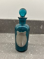 Flacon Ancien Parfum L’étain À La rose Vers 1920 Cristal Turquoise Plaque 