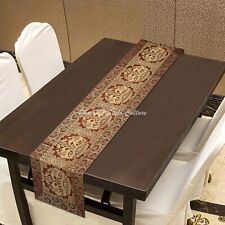Chemin de table indien jacquard brocart marron éléphant longue table basse