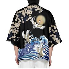 Homme Kimono Japonais Vêtement Ample Yukata Peignoir Cardigan Imprimé Grue