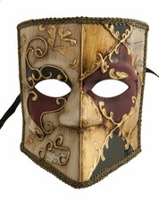 Masque vénitien Bauta Musica Noir Ecru Doré Rouge Carnaval Soirée 379 VG20