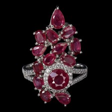 925 Bague en Argent Rond Rubis