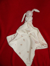 Doudou Peluche PRIMARK Lapin Blanc Grand Mouchoir Fleur Marron