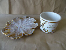 Malicorne céramique blanche et dorure -  feuille et pot Edith 1950 Sand. Meaux