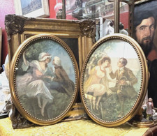 René Péan Paire De Tableaux Pastel Scènes Galantes Romantiques Epoque 1900