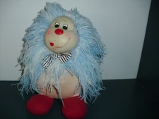 V6/vintage peluche chien style Pollux cheveux en laine bleu et blanc
