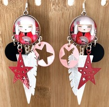Boucles D’oreilles Cabochon Et Breloques Style kimmidoll figurine Japonaise