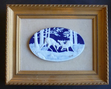 grande plaque en porcelaine de Limoges bleu blanc style Marcel Chaufriasse