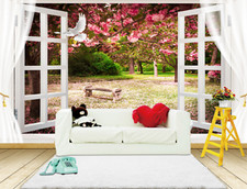 Fenêtre 3D jardin pigeons 41 papier peint mur photo famille papier peint peinture murale