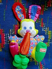 BB3/  DOUDOU PELUCHE VINTAGE PLAYSKOOL LAPIN  MULTICOLORE CAROTTE POUET TBE