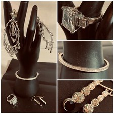 Rhinestone Crystal Bling Fashion Jewelry Set Bracelet Earrings Cocktail Ring