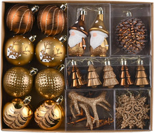 40x boules Noël doré marron incassables avec gnome déco sapin