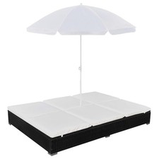 Chaise Longue d'Extérieur avec Parasol Résine Tressée Noir Jardin vidaXL