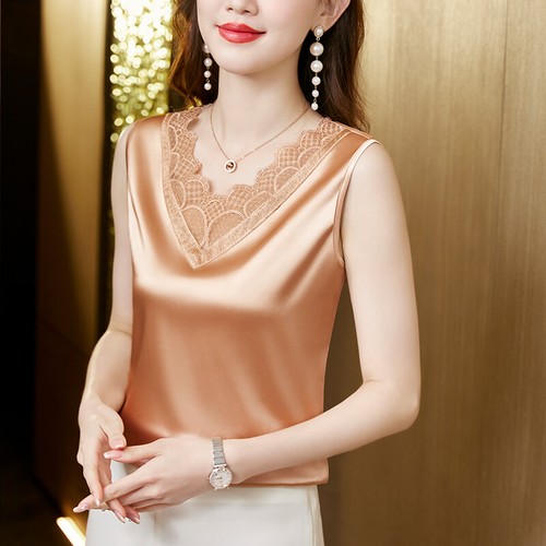 Femme satin dentelle shirt - satin,