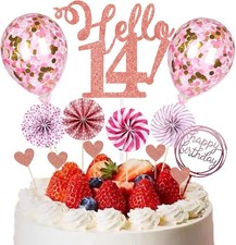 Décoration de gâteau d'anniversaire pour fille rose en forme d'éventail en papie