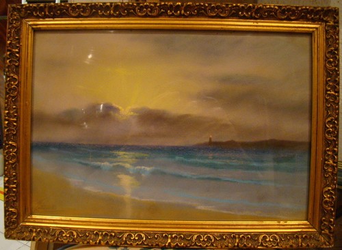 Pastel encadré sous - , verre