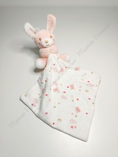 Doudou Plat/Mouchoir Lapin Rose Blanc Nez Doré Or Noeud Tulle Prémaman Orchestra