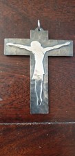 JEAN DESPRES ART DECO CRUCIFIX D EPOQUE METAL ARGENTE MARTELE 