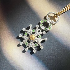 Antique French Platinum diamond tsavorite garnets legion of honor pendant