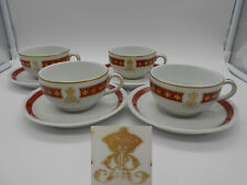 SERVICE DE 4 TASSES & SOUS TASSES COURONNE ROYALE EN PORCELAINE LIMOGES G.D.A.