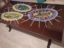 Table Basse Vintage Céramique et Métal Vallauris, signée Sensée 