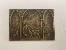 ANCIENNE MEDAILLE PLAQUE BRONZE UNIFACE SCENE DE CHASSE A COURRE VENERIE P.DREUX
