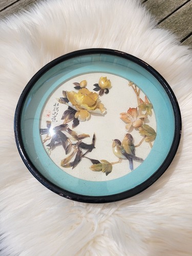 Cadre rond oiseaux fleurs - cadre,