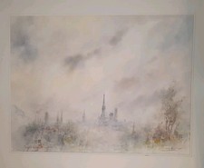 Tableau Cadre Francois Herr Aquarelle Rouen Cathédrale. 