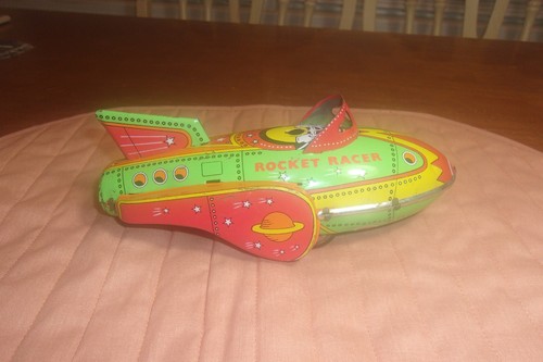 Vintage tin friction rocket - tin,