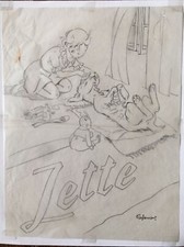 Ray Lambert (1889-1967) Dessin original signé pour la couverture album « Zette »