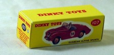 DINKY TOYS 107 SUNBEAM ALPINE SPORTS BOITE COPIE REPRO VIDE