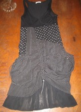 Promod- Robe "gitane" en voile plissé serré - noir et pois écrus- 34/36