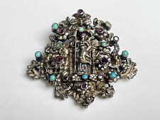 ANCIEN broche argent grenat Turquoise 19e Austro-Hongrois Sterling silver Brooch